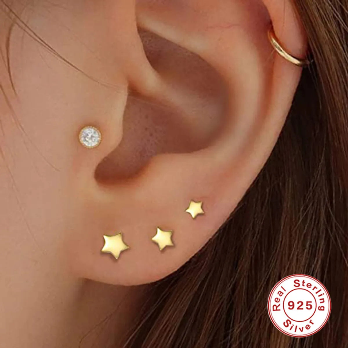 1 Set Simple Style Star Heart Shape Plating Sterling Silver Ear Studs