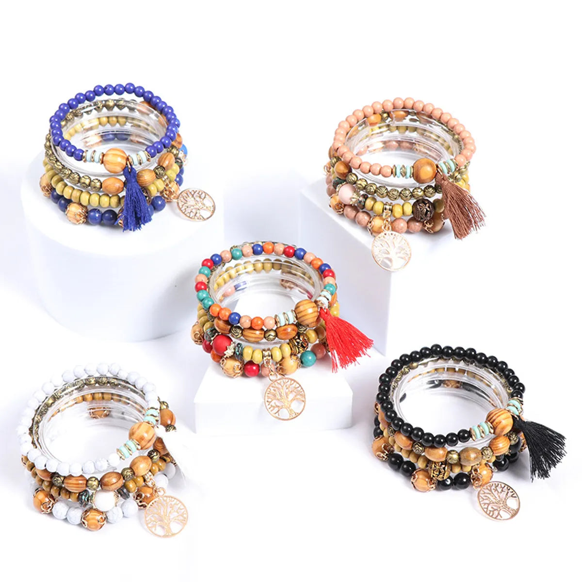 1 Set Simple Style Tree Arylic Alloy Resin Beaded Tassel Plating Women's Bracelets