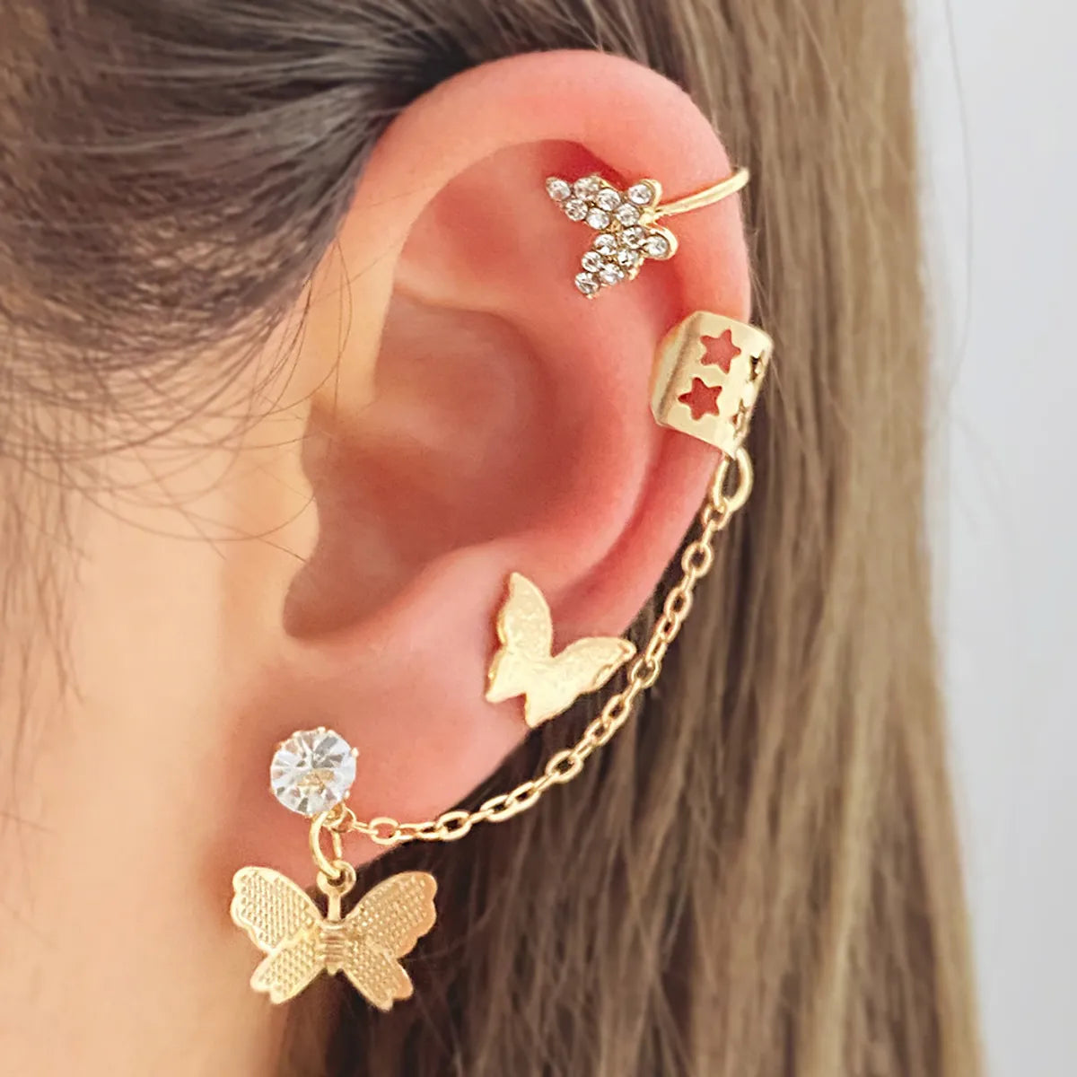 1 Set Simple Style U Shape Geometric Butterfly Plating Alloy Ear Cuffs Ear Studs