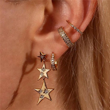 1 Set Streetwear Geometric Star Butterfly Mixed Materials Inlay Turquoise Rhinestones Zircon Women's Earrings