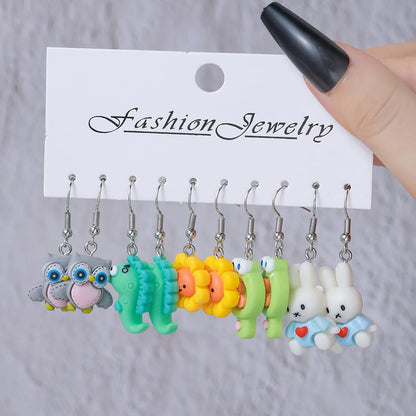 1 Set Sweet Animal Patchwork Plastic Resin Drop Earrings