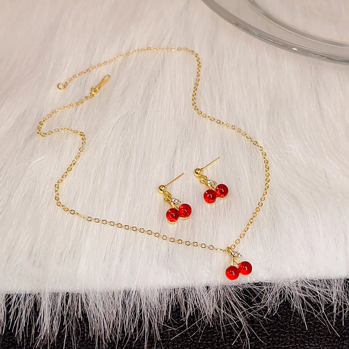 1 Set Sweet Cherry Alloy Women's Earrings Necklace