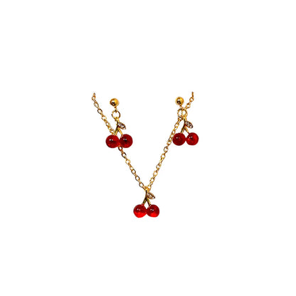 1 Set Sweet Cherry Alloy Women's Earrings Necklace