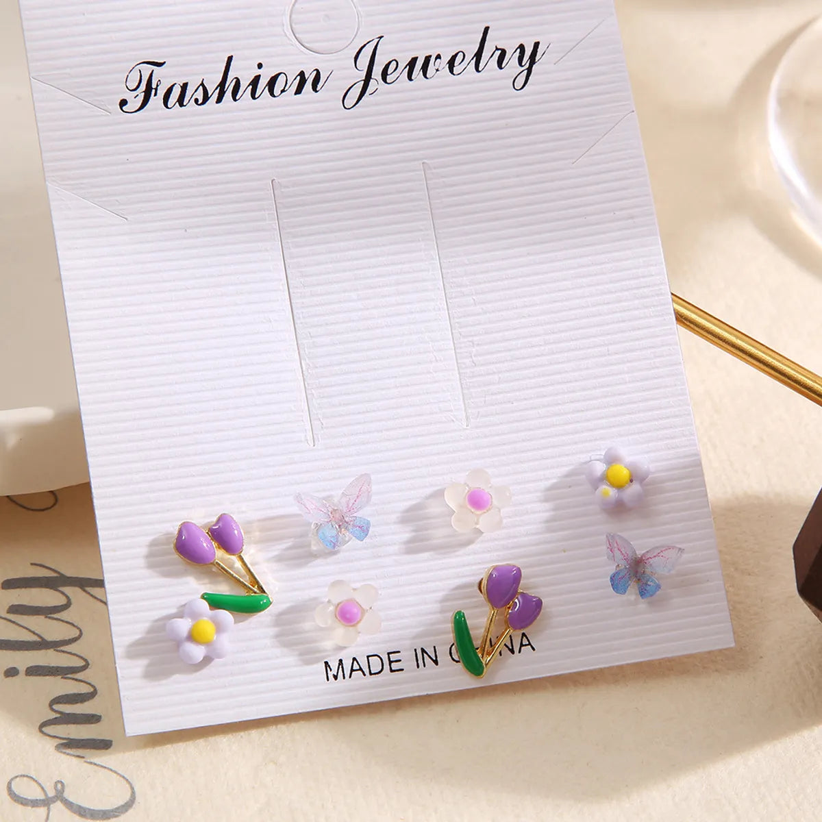 1 Set Sweet Flower Butterfly Resin Metal Enamel Women's Earrings