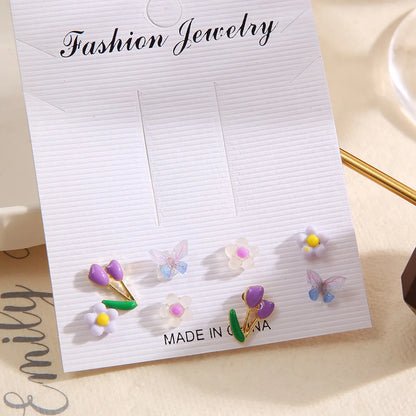 1 Set Sweet Flower Butterfly Resin Metal Enamel Women's Earrings