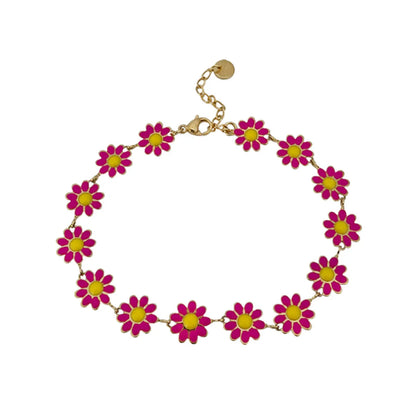 1 Set Sweet Flower Stainless Steel Enamel Women's Bracelets Necklace