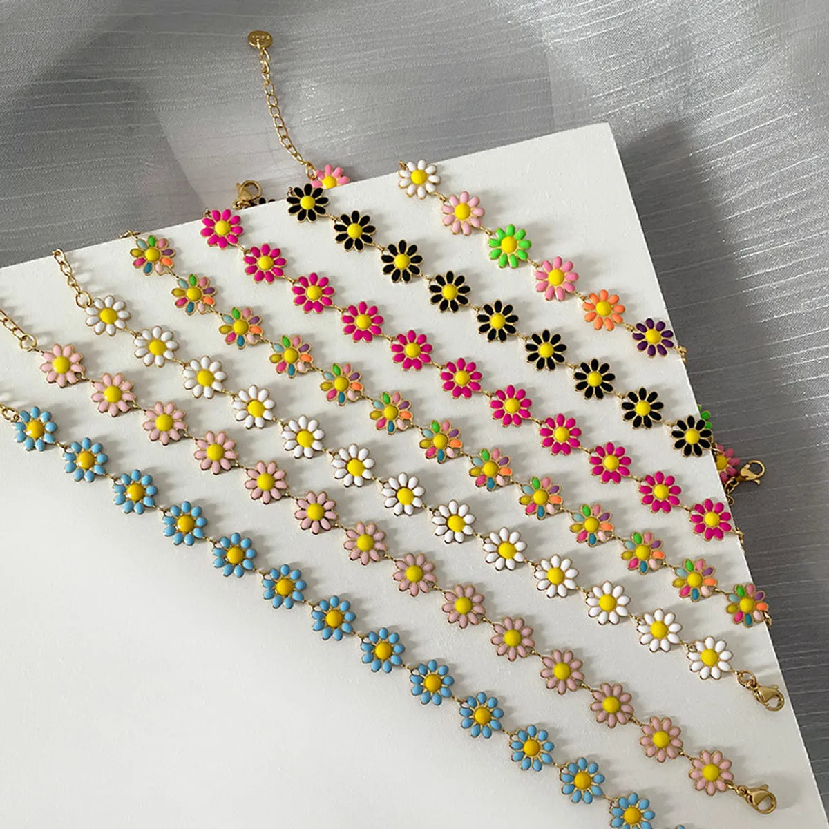 1 Set Sweet Flower Stainless Steel Enamel Women's Bracelets Necklace