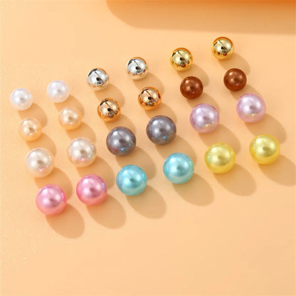 1 Set Sweet Geometric Solid Color Stoving Varnish Imitation Pearl Ear Studs