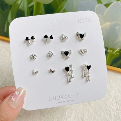 1 Set Sweet Heart Shape Flower Bow Knot Alloy Ear Studs