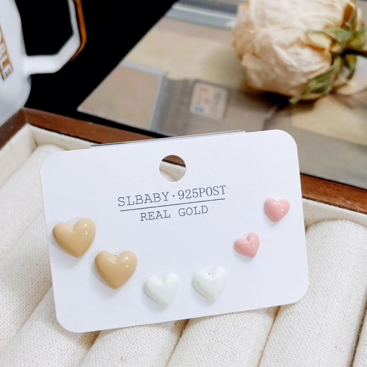 1 Set Sweet Heart Shape Plating Copper Ear Studs