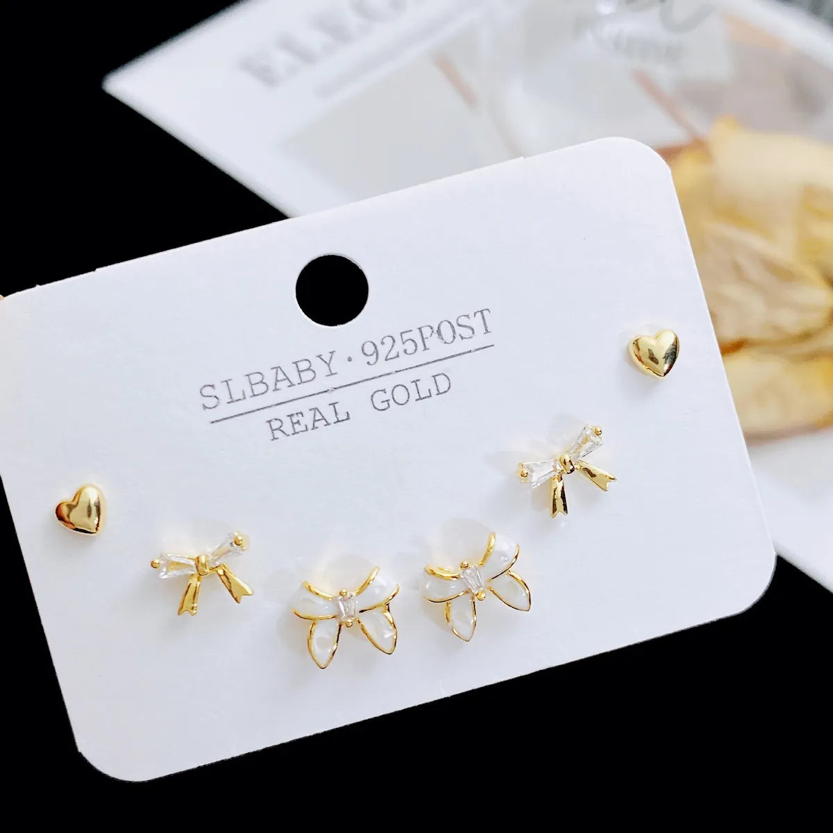 1 Set Sweet Heart Shape Plating Copper Ear Studs