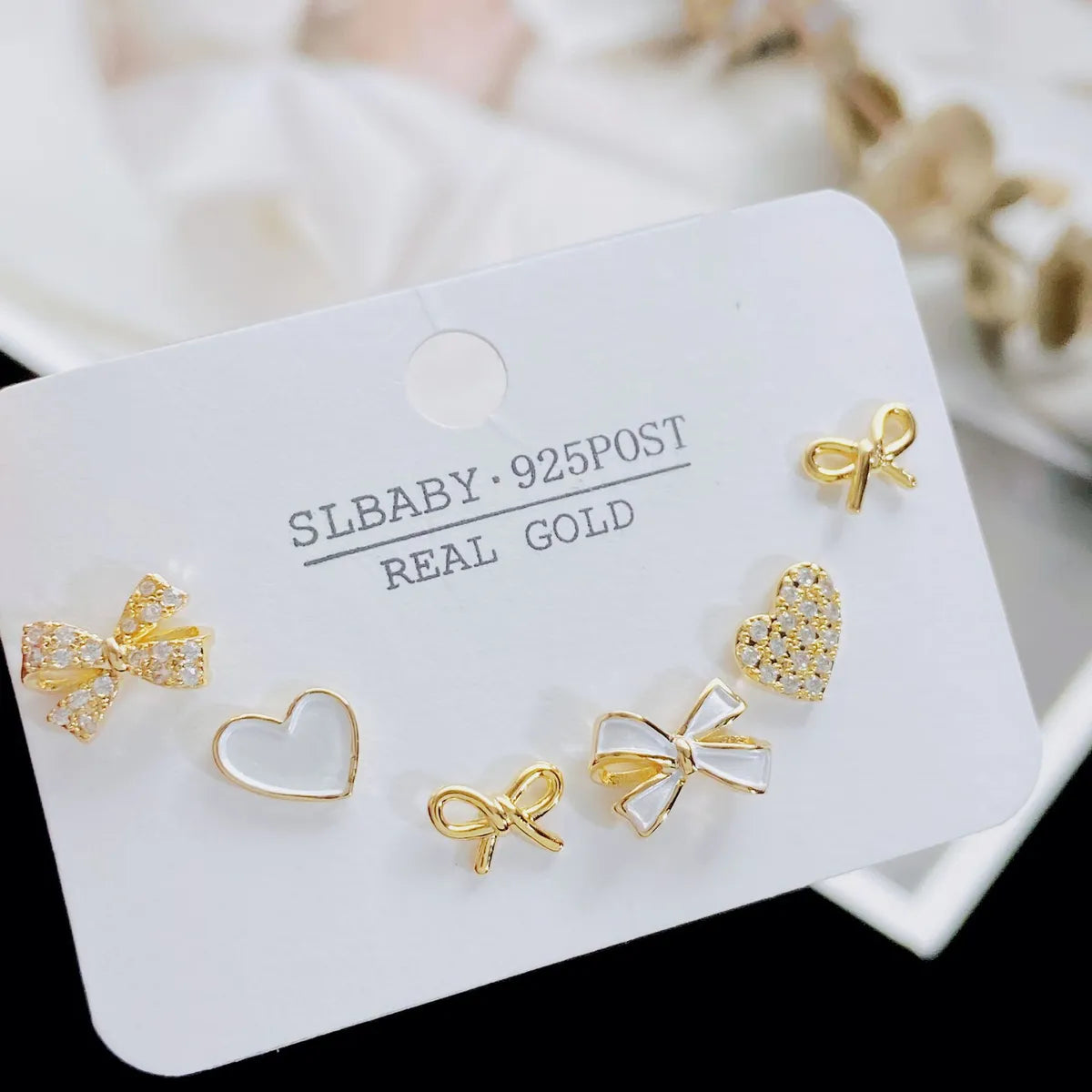 1 Set Sweet Heart Shape Plating Copper Ear Studs