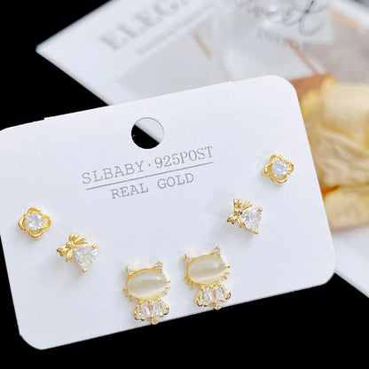 1 Set Sweet Heart Shape Plating Copper Ear Studs