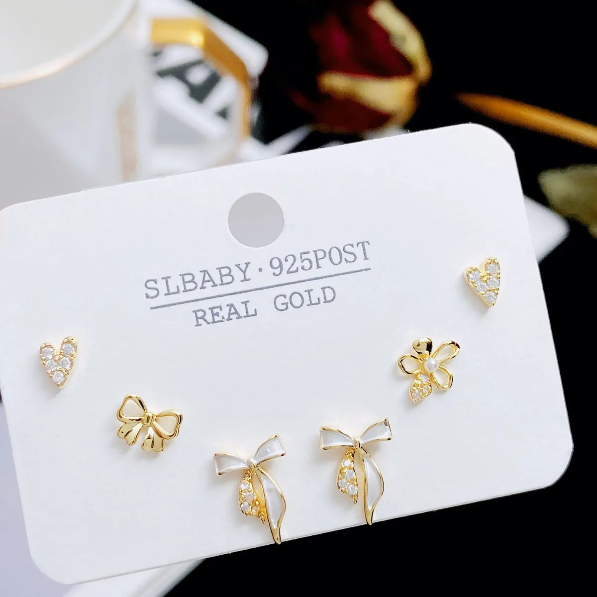 1 Set Sweet Heart Shape Plating Copper Ear Studs