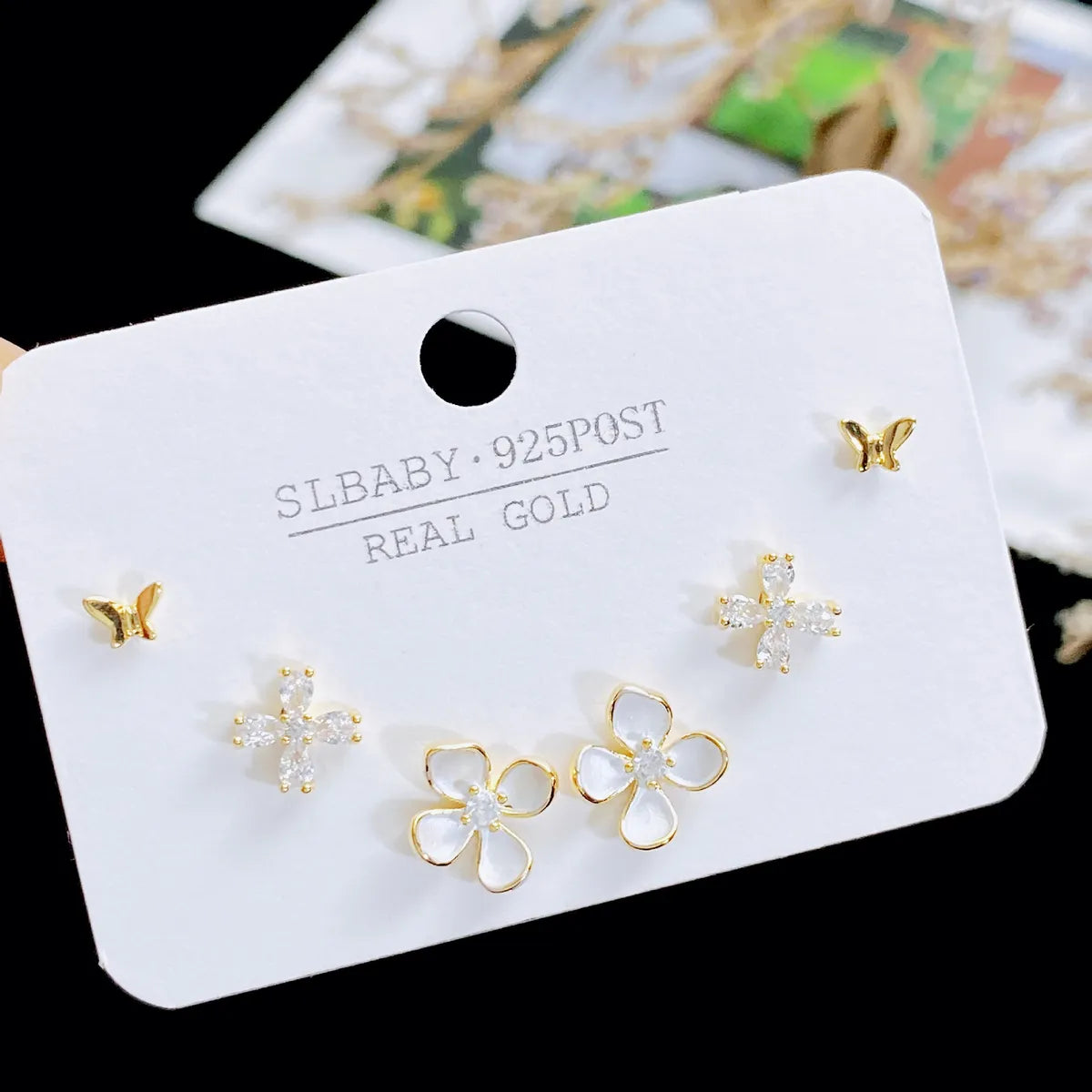 1 Set Sweet Heart Shape Plating Copper Ear Studs