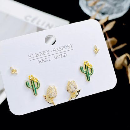 1 Set Sweet Heart Shape Plating Copper Ear Studs