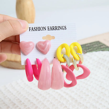 1 Set Sweet Heart Shape Plating Resin Drop Earrings Ear Studs