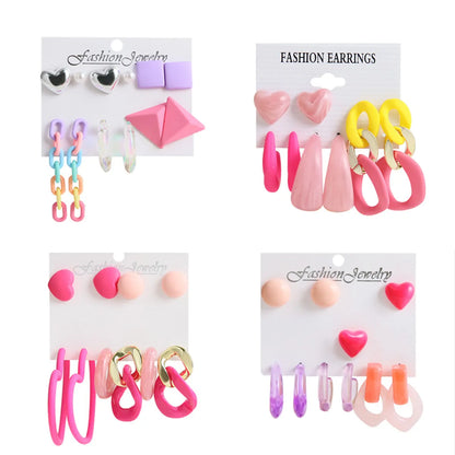 1 Set Sweet Heart Shape Plating Resin Drop Earrings Ear Studs