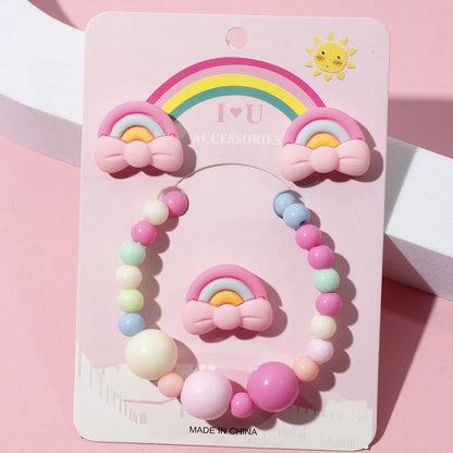 1 Set Sweet Rainbow Arylic Girl's Rings Bracelets Earrings