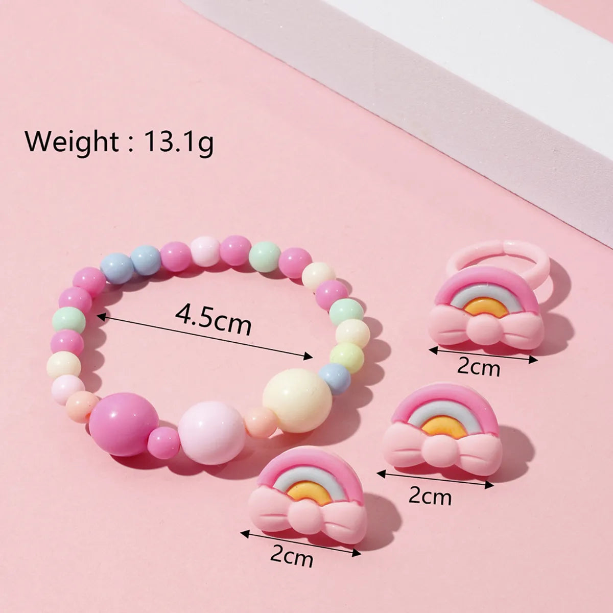 1 Set Sweet Rainbow Arylic Girl's Rings Bracelets Earrings