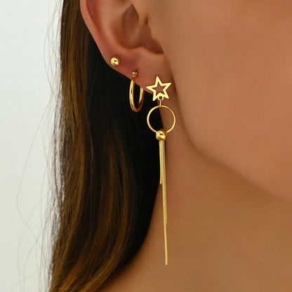 1 Set Sweet Simple Style Artistic Star Tree Tassel Hollow Out 201 Stainless Steel 18K Gold Plated Drop Earrings Ear Studs