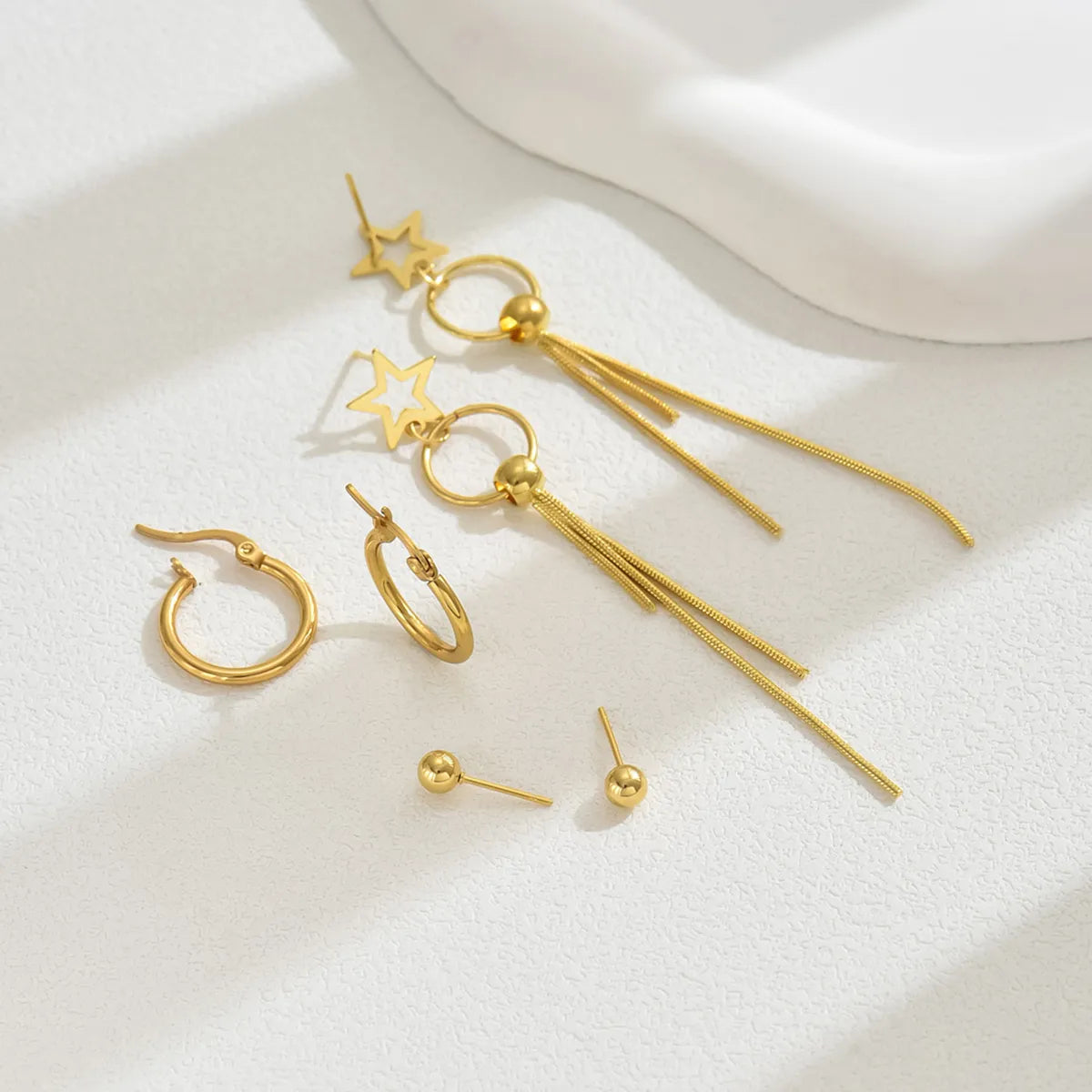 1 Set Sweet Simple Style Artistic Star Tree Tassel Hollow Out 201 Stainless Steel 18K Gold Plated Drop Earrings Ear Studs