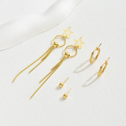 1 Set Sweet Simple Style Artistic Star Tree Tassel Hollow Out 201 Stainless Steel 18K Gold Plated Drop Earrings Ear Studs