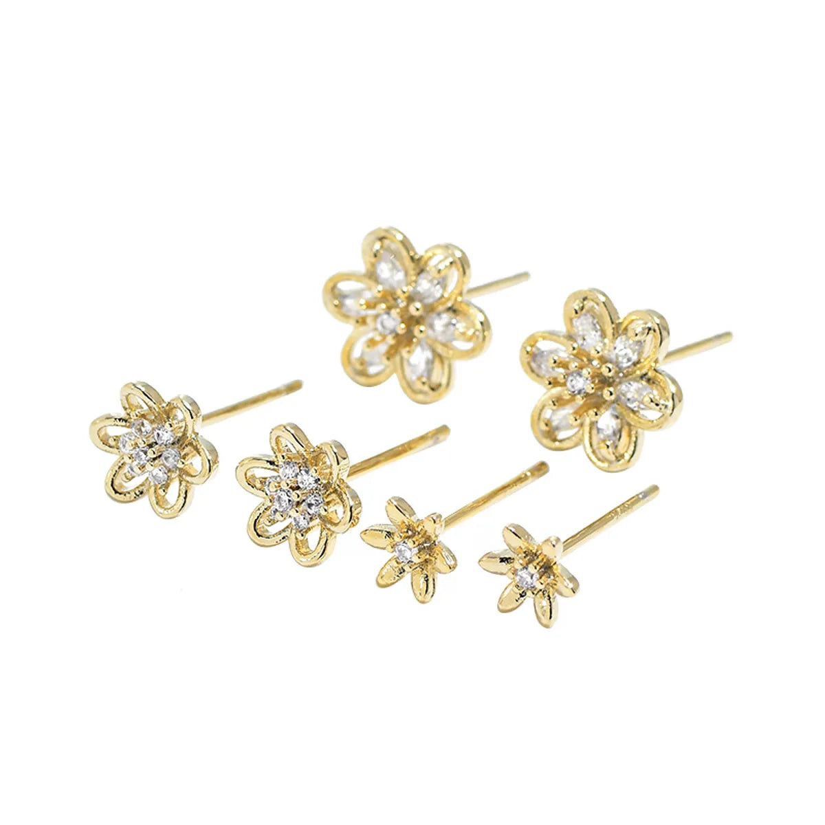 1 Set Sweet Simple Style Flower Copper Plating Inlay Zircon Ear Studs