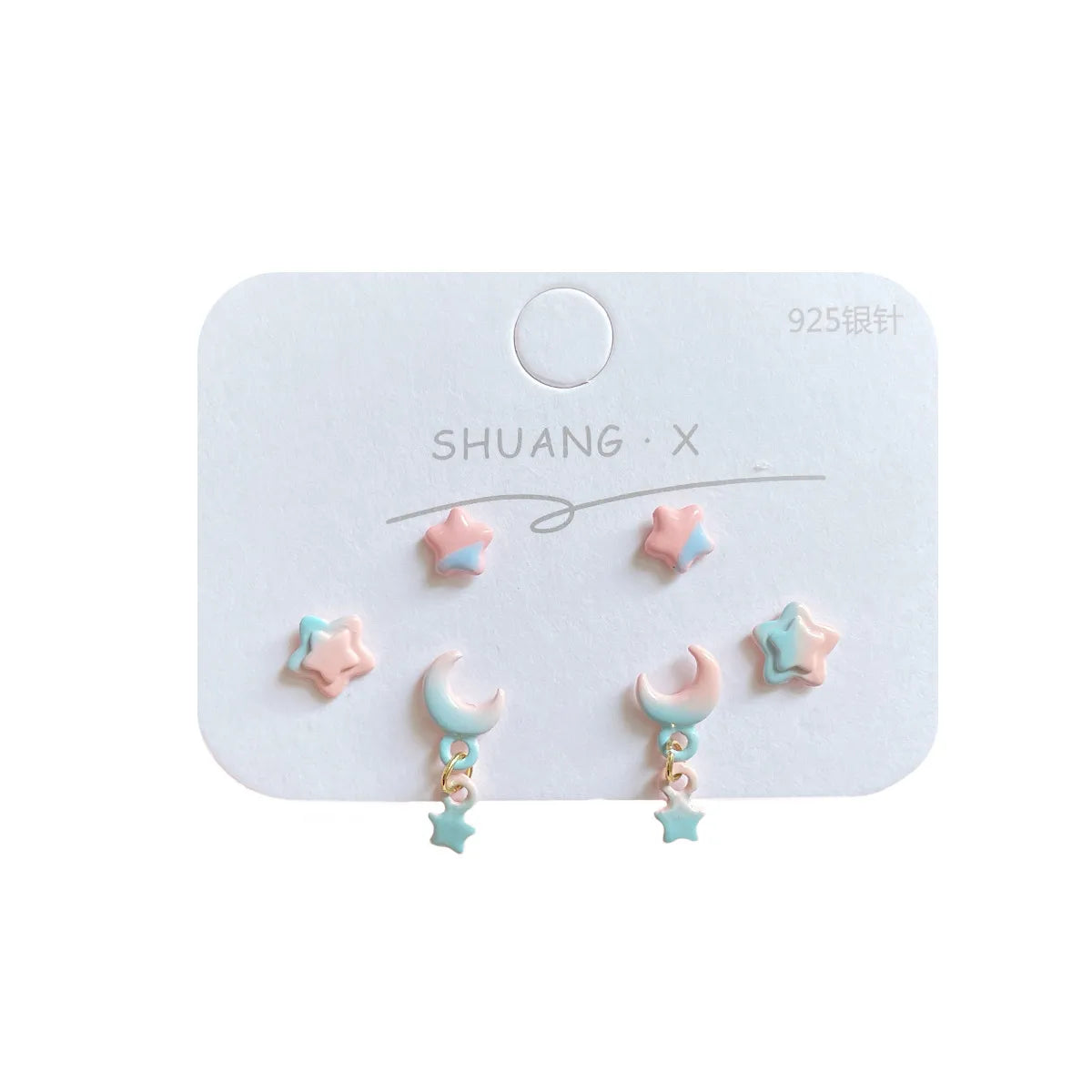 1 Set Sweet Star Moon Enamel Alloy Drop Earrings Ear Studs