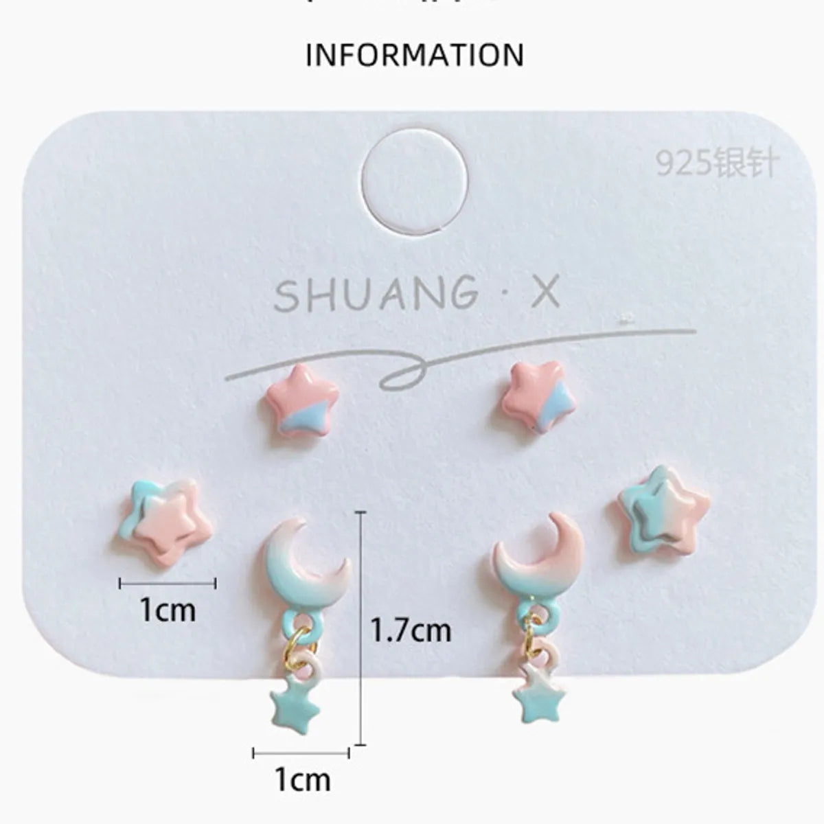 1 Set Sweet Star Moon Enamel Alloy Drop Earrings Ear Studs