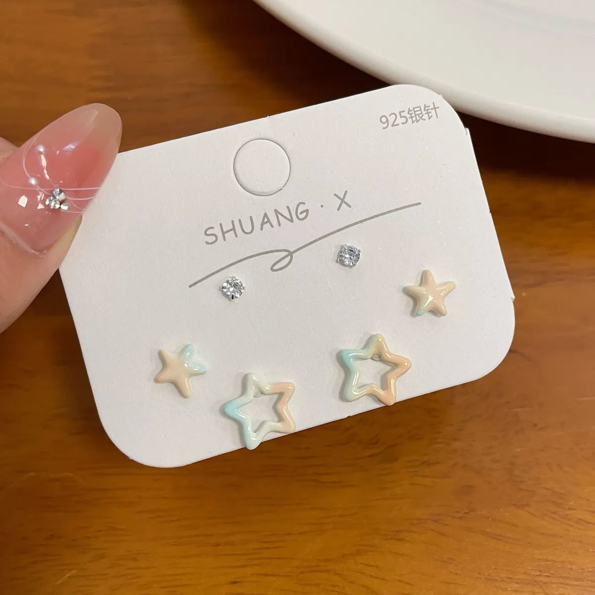 1 Set Sweet Star Moon Enamel Alloy Drop Earrings Ear Studs