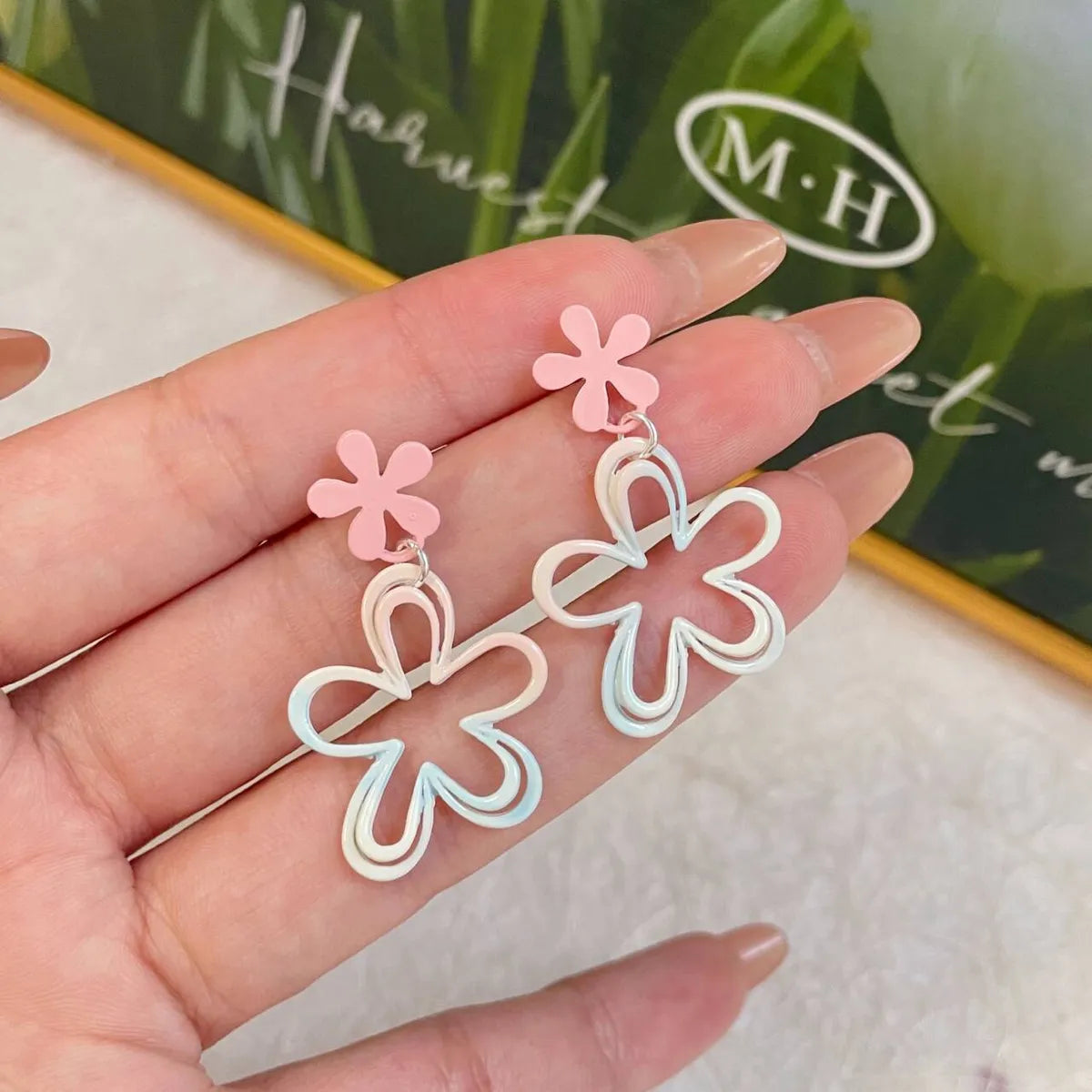 1 Set Sweet Star Moon Enamel Alloy Drop Earrings Ear Studs