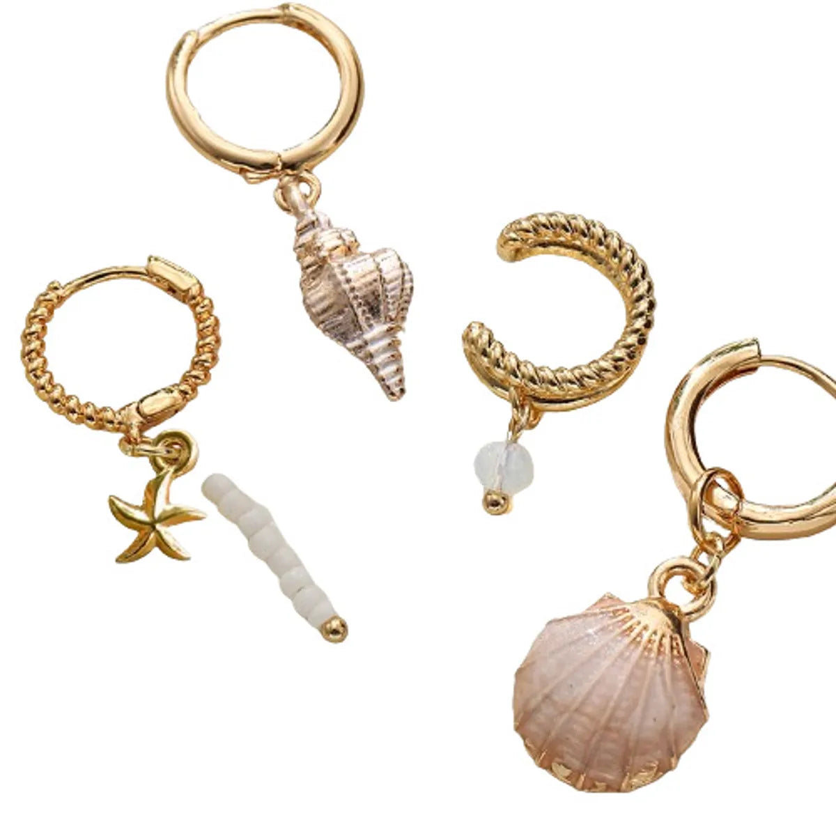 1 Set Vacation Marine Style Scallop Starfish Conch Alloy Shell Drop Earrings