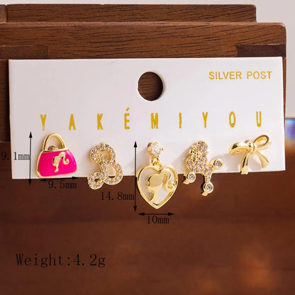 1 Set Y2K Yakemiyou Simple Style Star Heart Shape Enamel Inlay Copper Zircon 14K Gold Plated Ear Studs