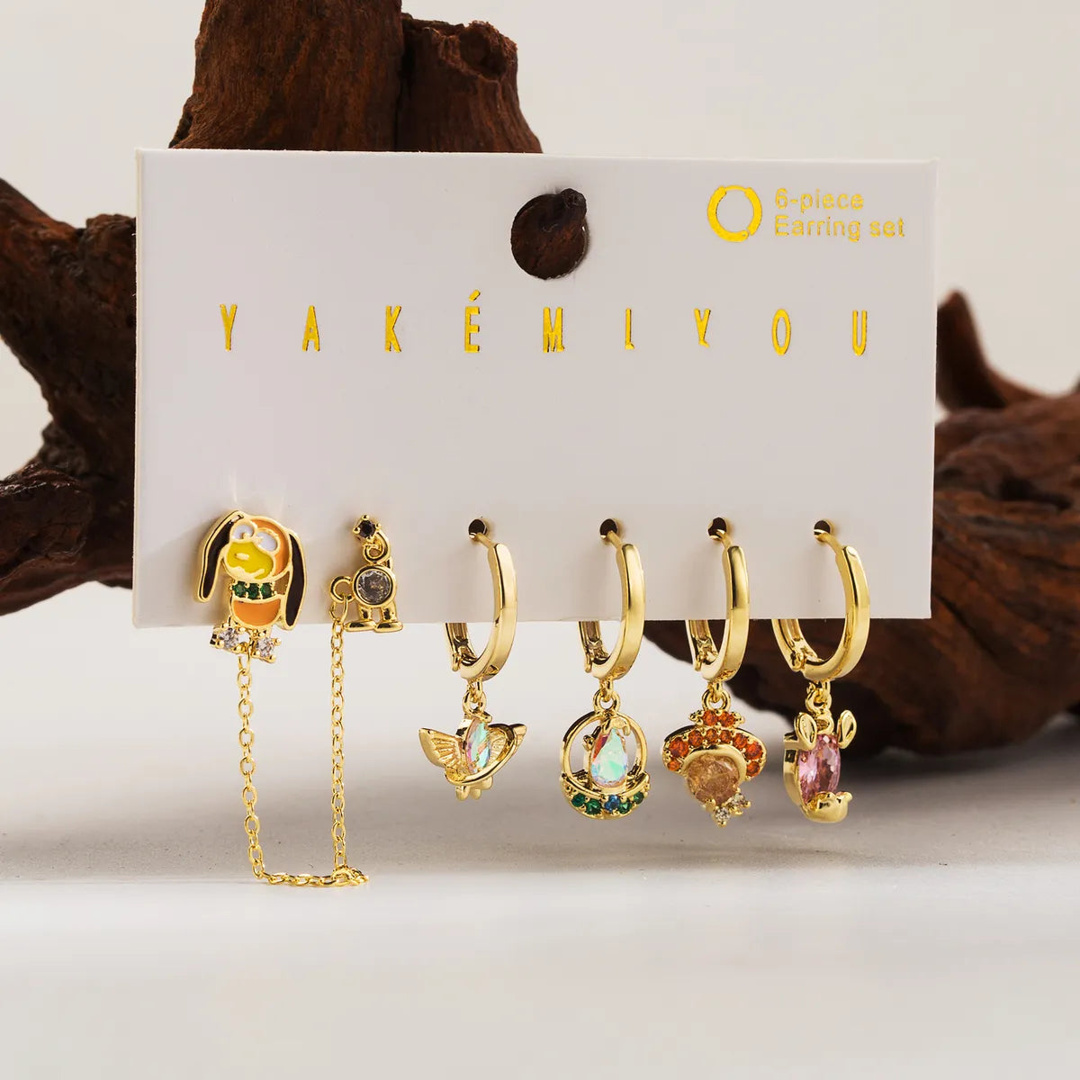 1 Set Yakemiyou Classic Style Cartoon Dog Rocket Enamel Inlay Copper Zircon 14K Gold Plated Ear Studs