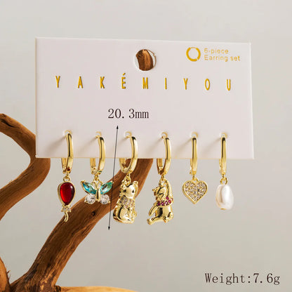 1 Set Yakemiyou Cute Cartoon Flower Epoxy Inlay Copper Zircon 14K Gold Plated Drop Earrings