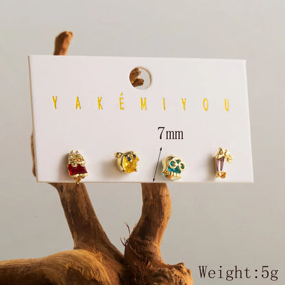 1 Set Yakemiyou Cute Cartoon Flower Epoxy Inlay Copper Zircon 14K Gold Plated Drop Earrings