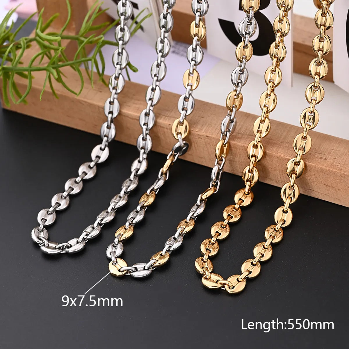 1 Strand/Package 304 Stainless Steel 18K Gold Plated Polished Coffee Bean Chain Jewelry Accessories