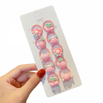 10 Bags Of Korean Cartoon Hair Rope Set Cute Fruit Hair Rope