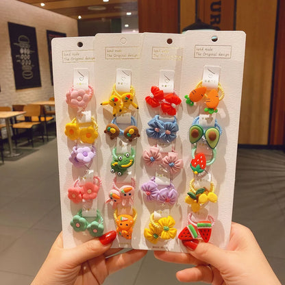 10 Bags Of Korean Cartoon Hair Rope Set Cute Fruit Hair Rope