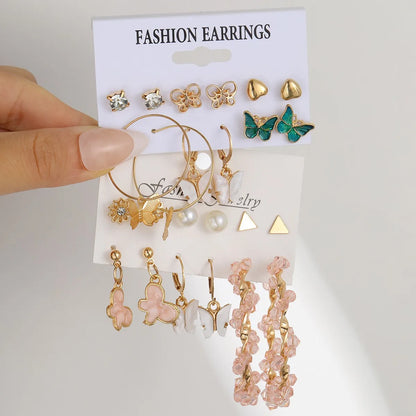 10 Pairs Elegant Retro Classic Style Round Water Droplets Twist Plating Inlay Artificial Pearl Alloy Artificial Gemstones Gold Plated Silver Plated Earrings