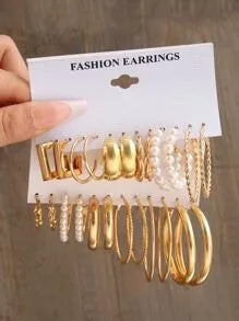 10 Pairs Elegant Retro Classic Style Round Water Droplets Twist Plating Inlay Artificial Pearl Alloy Artificial Gemstones Gold Plated Silver Plated Earrings