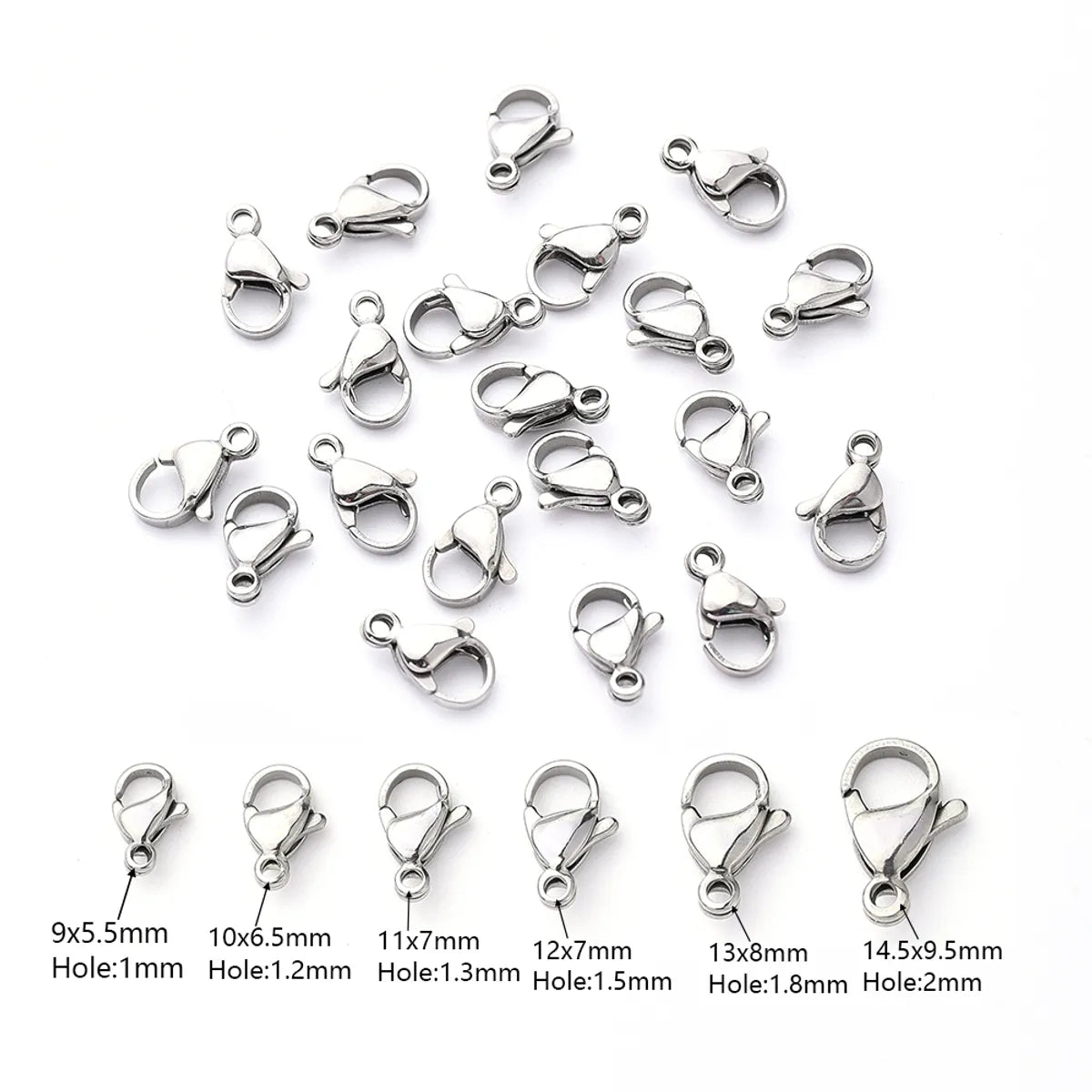 10 PCS/Package 10x6.5mm 11x7mm 9x5.5mm Hole 1~1.9mm 304 Stainless Steel Simple Solid Color Polished Lobster Clasp