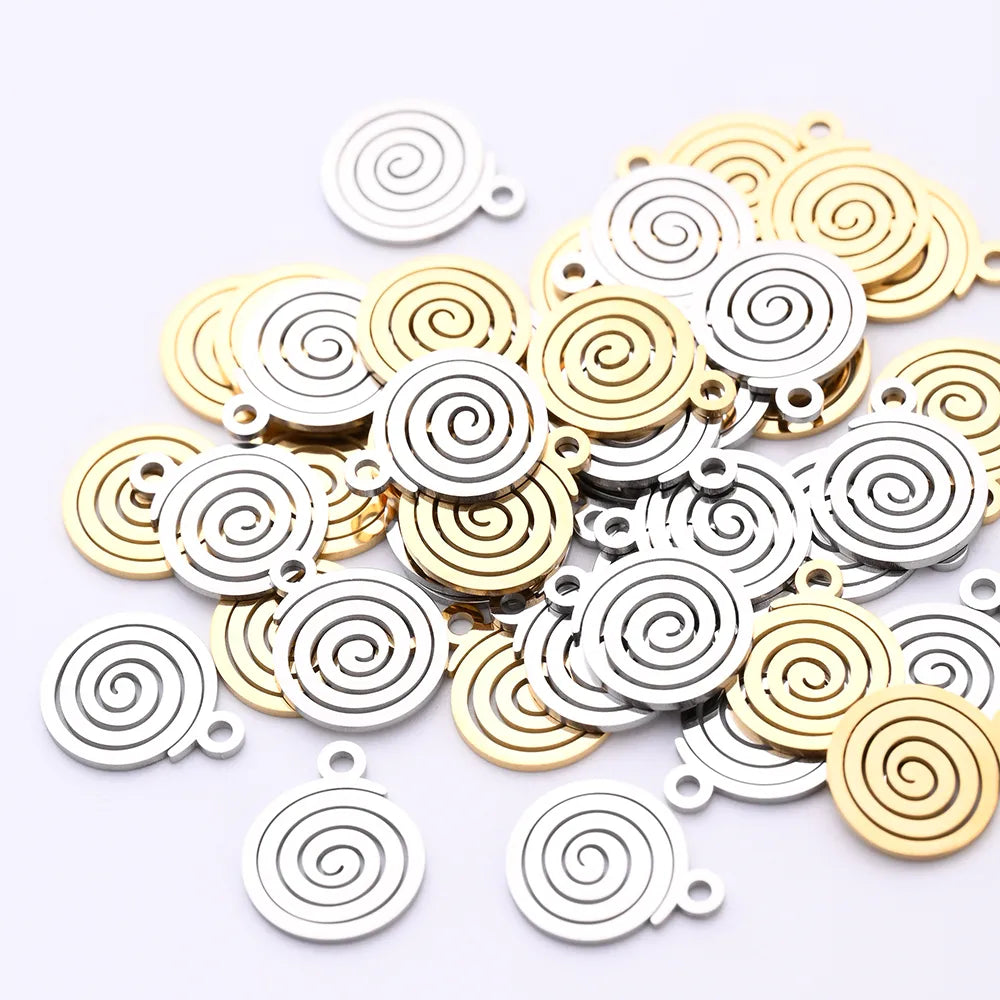 10 PCS/Package 11.5*14mm Hole 1~1.9mm 304 Stainless Steel Gold Plated Fingerprint Swirl Pattern Simple Polished Pendant