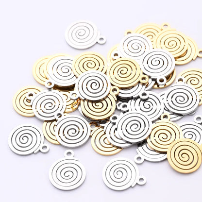 10 PCS/Package 11.5*14mm Hole 1~1.9mm 304 Stainless Steel Gold Plated Fingerprint Swirl Pattern Simple Polished Pendant