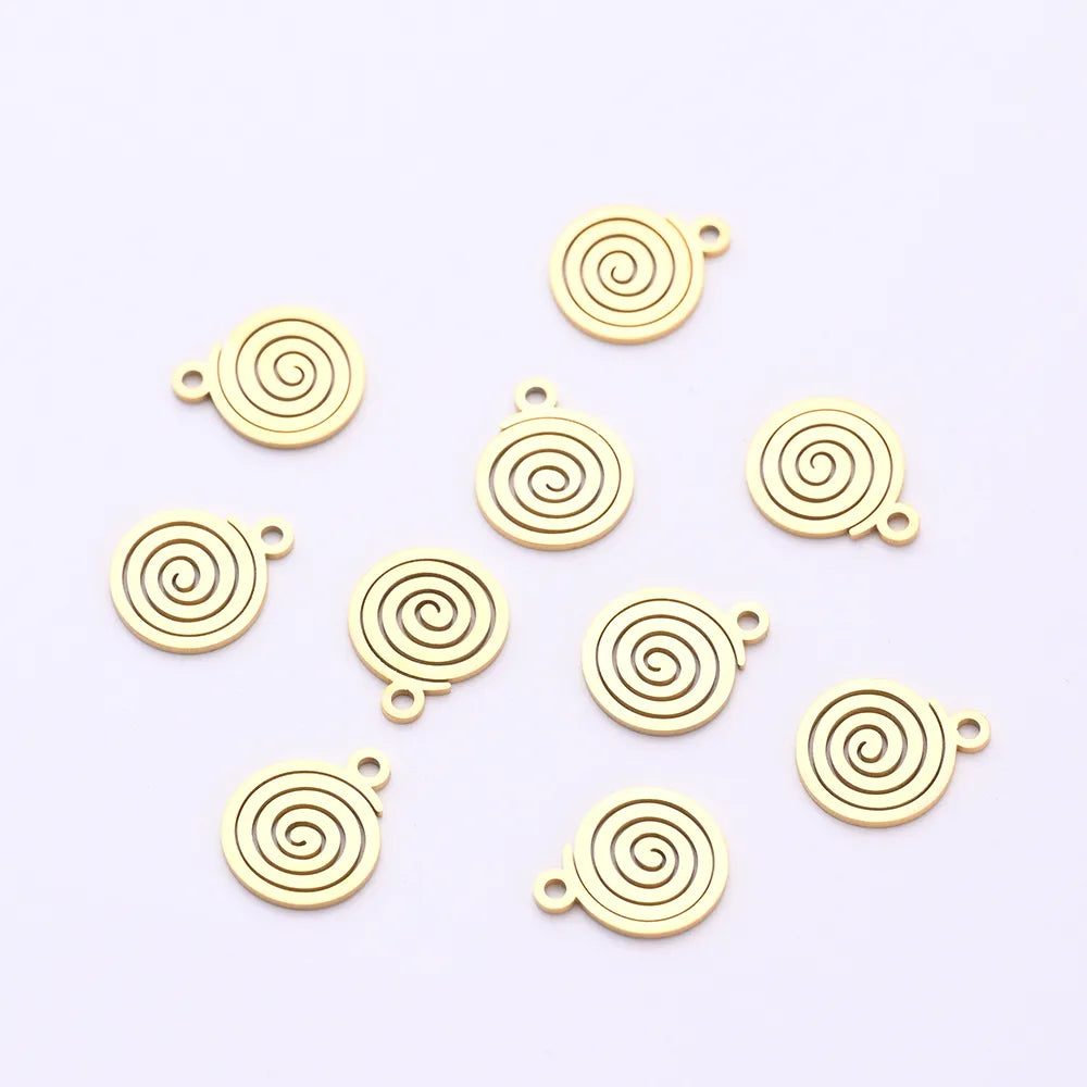 10 PCS/Package 11.5*14mm Hole 1~1.9mm 304 Stainless Steel Gold Plated Fingerprint Swirl Pattern Simple Polished Pendant