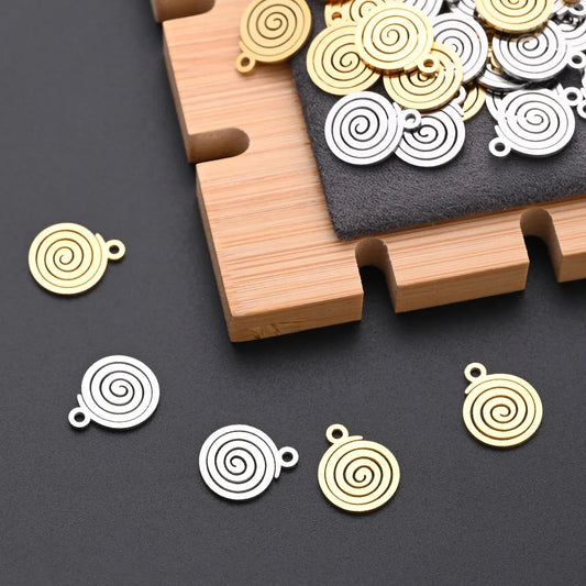 10 PCS/Package 11.5*14mm Hole 1~1.9mm 304 Stainless Steel Gold Plated Fingerprint Swirl Pattern Simple Polished Pendant