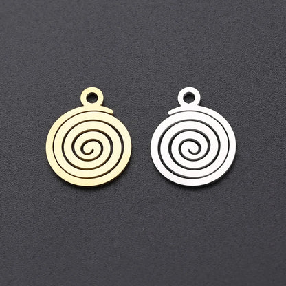 10 PCS/Package 11.5*14mm Hole 1~1.9mm 304 Stainless Steel Gold Plated Fingerprint Swirl Pattern Simple Polished Pendant