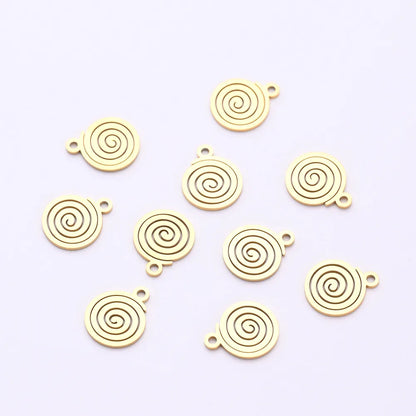 10 PCS/Package 11.5*14mm Hole 1~1.9mm 304 Stainless Steel Gold Plated Fingerprint Swirl Pattern Simple Polished Pendant