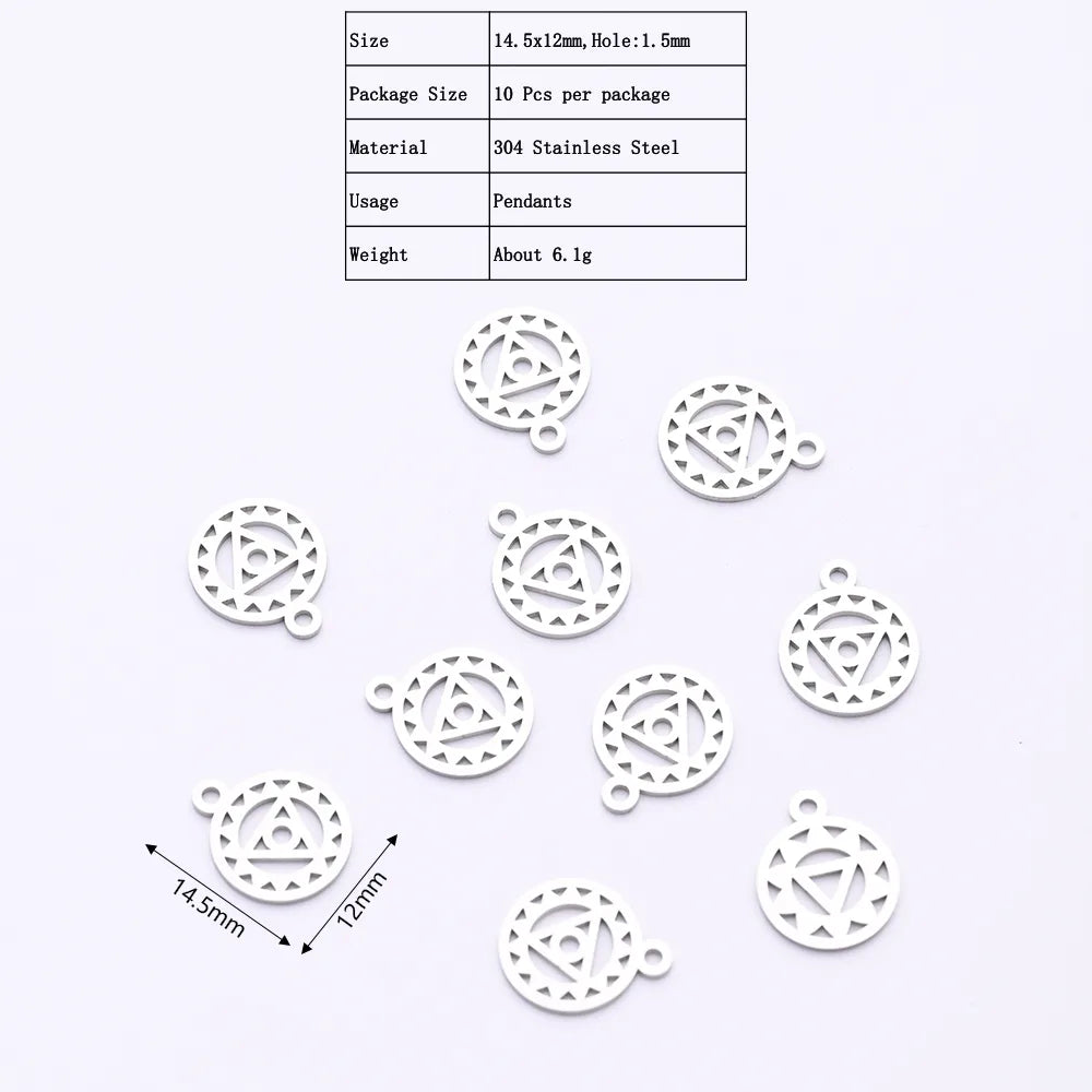 10 PCS/Package 12*14.5mm Hole 1~1.9mm 304 Stainless Steel Gold Plated Triangle Round Sun Polished Pendant